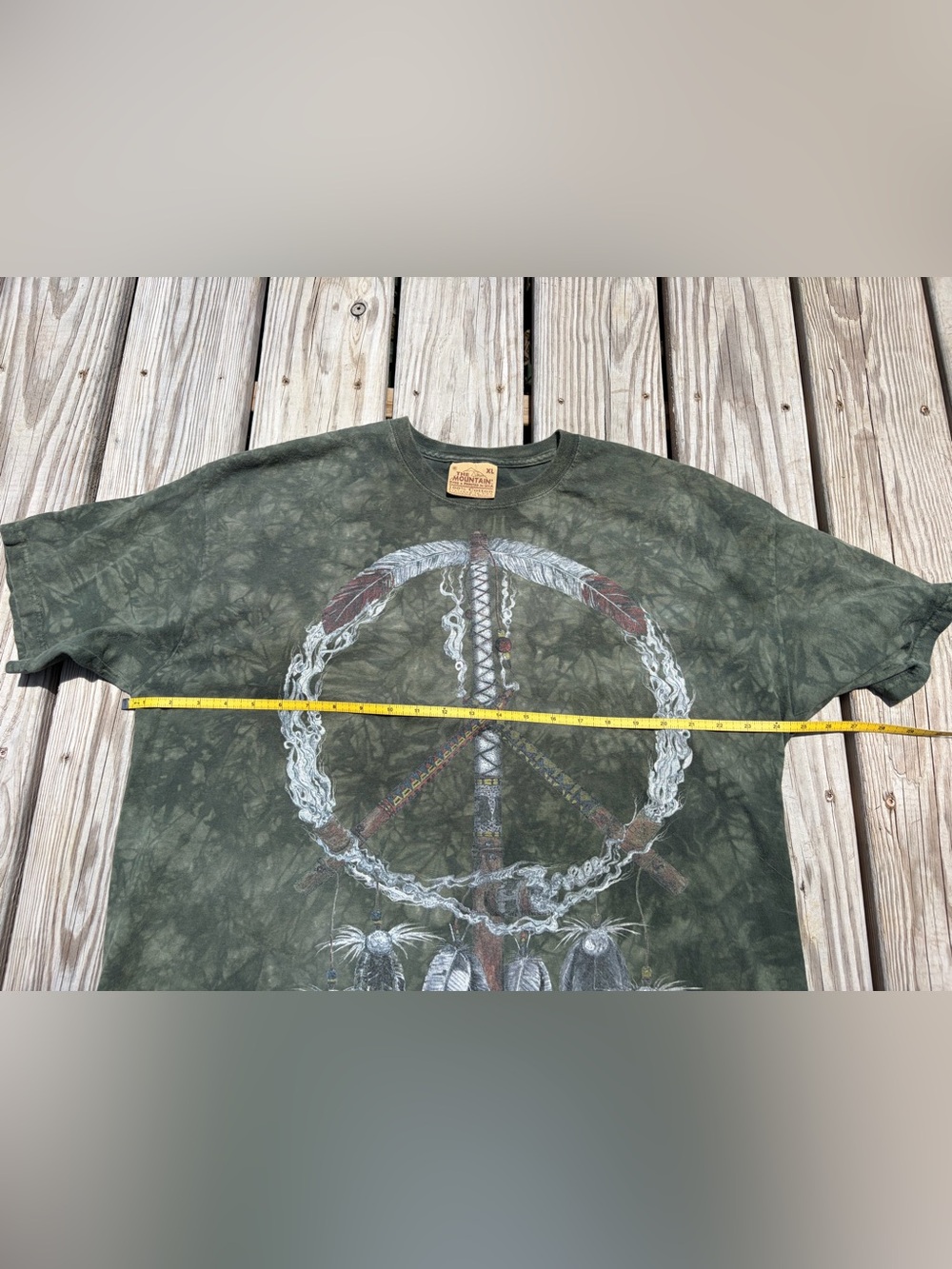 The Mountain Tie Dye Peace Sign Dreamcatcher Graphic T-Shirt Green XL - Picture 8 of 9